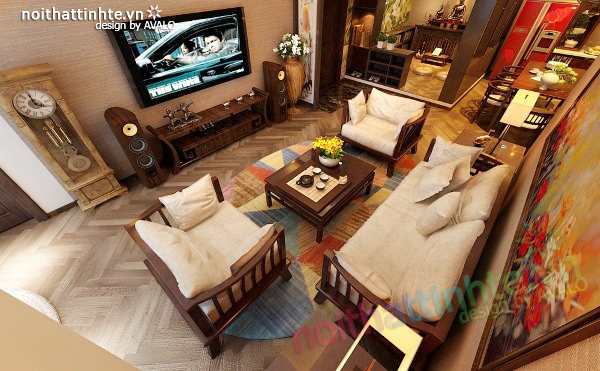 Thiết kế nội thất chung cư 100 m2 phong cách Á Đông 08